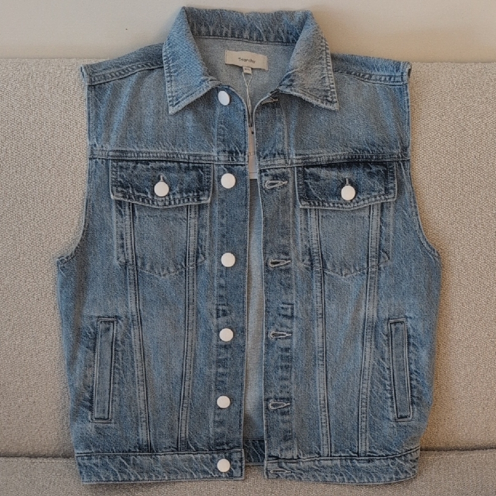 Vintage Blue Denim Vest with Distressed Finish